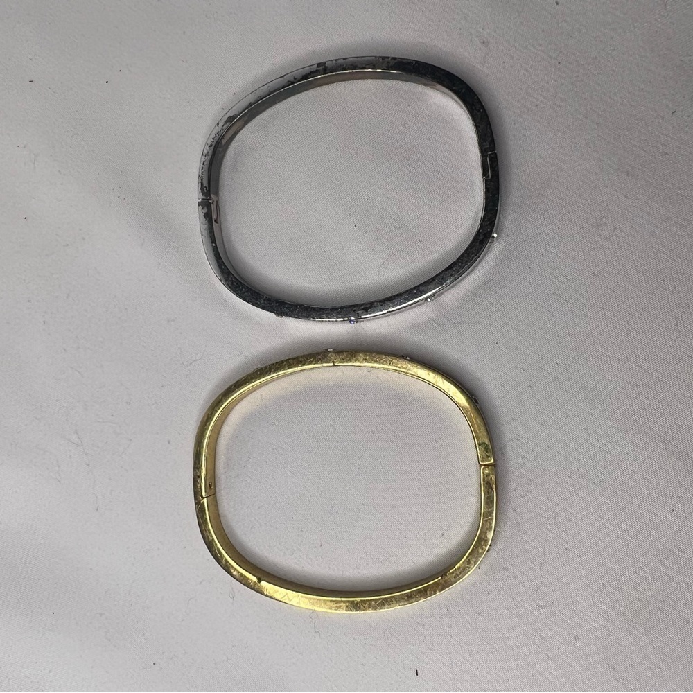 Silver and Gold Rhinestone Bangle Bracelets - Picture 2 of 9